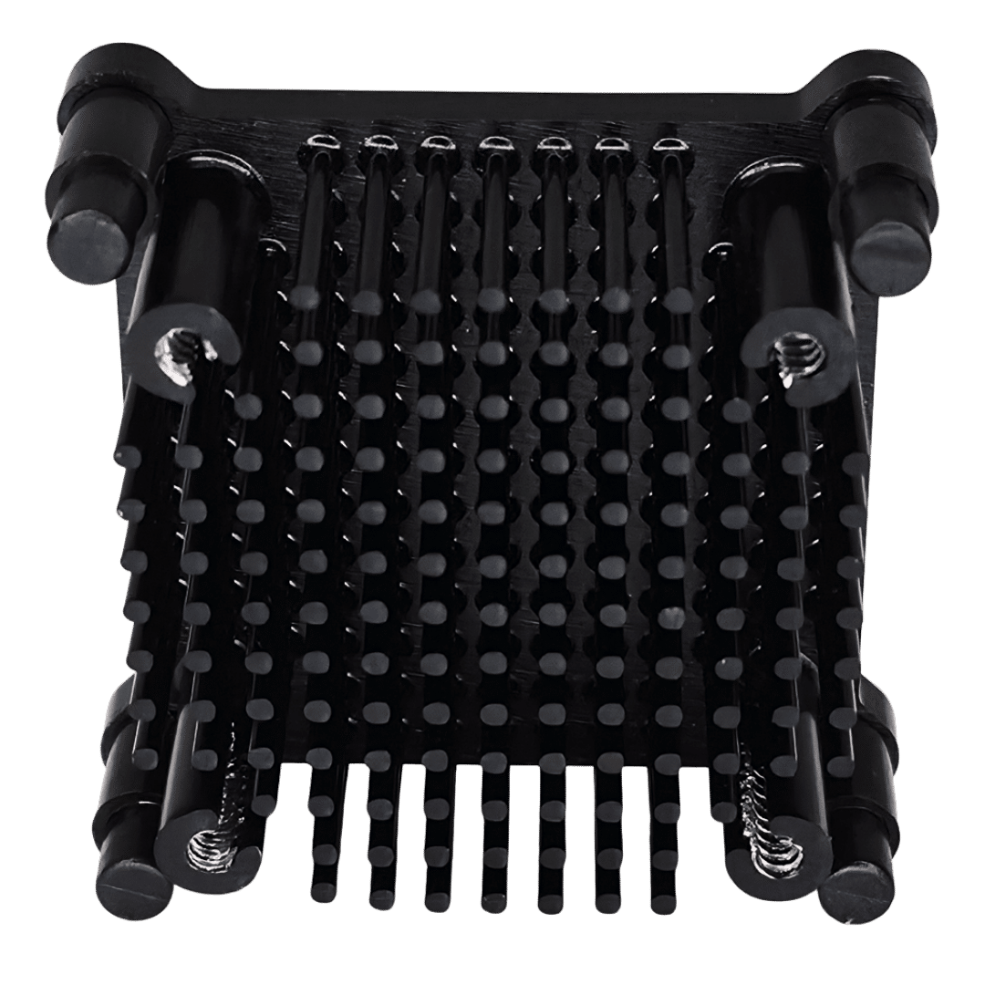 Underside of Dark Horse Bitaxe heatsink upgrade showing mounting posts and fin array, black