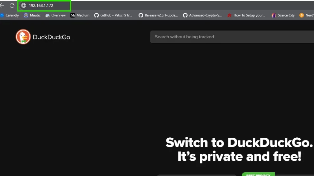 Browser address bar showing local IP 192.168.1.172 highlighted โ step to open the Nerdaxe mining dashboard