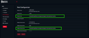 Screenshot of the BitaxeOS Pool Configuration screen, with green boxes highlighting the "Stratum User" and "Fallback Stratum User" fields. Both fields are filled with an example Bitcoin address and worker name.