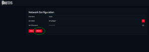 AxeOS network configuration screen with the "Restart" button highlighted, showing Hostname, Wi-Fi SSID, and Wi-Fi Password fields.