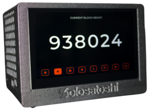 Bitaxe Turbo Touch block clock screen displaying current Bitcoin block height 938024 in large white text pulled live from mempool.space