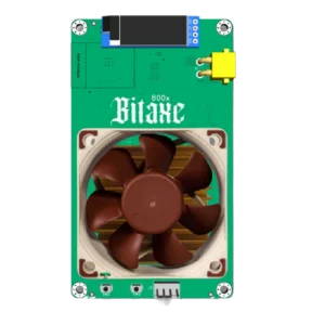 Bitaxe GT (Gamma Turbo) bitcoin solo miner with compact Noctua-style fan and top-mounted OLED display