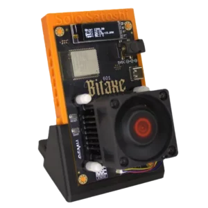Bitaxe Gamma bitcoin solo miner on stand with Dark Horse heatsink upgrade for cooler, higher-performance home mining.