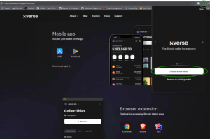 Screenshot of Xverse Bitcoin wallet extension showing the "Create a new wallet" and "Restore an existing wallet" options during setup.