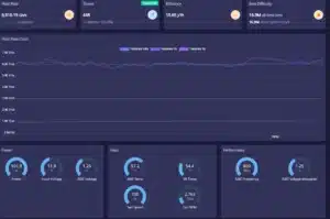 NerdQaxe dashboard showing 6.51 TH/s hashrate, 15.6 J/TH efficiency, 102 W power, and 57 °C ASIC temperature