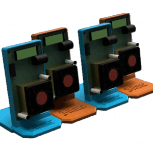 Free Bitaxe stand STL download 3D printable display stand for Bitaxe solo Bitcoin miners; render of multiple stands in different colors.