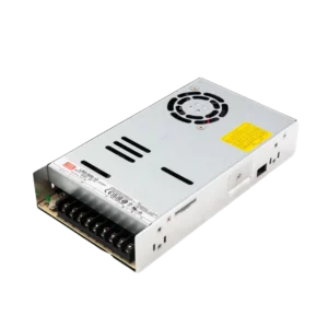 Mean Well LRS 600 12, 12V 600W switching power supply with fan, metal case and screw terminals for high current DC loads.