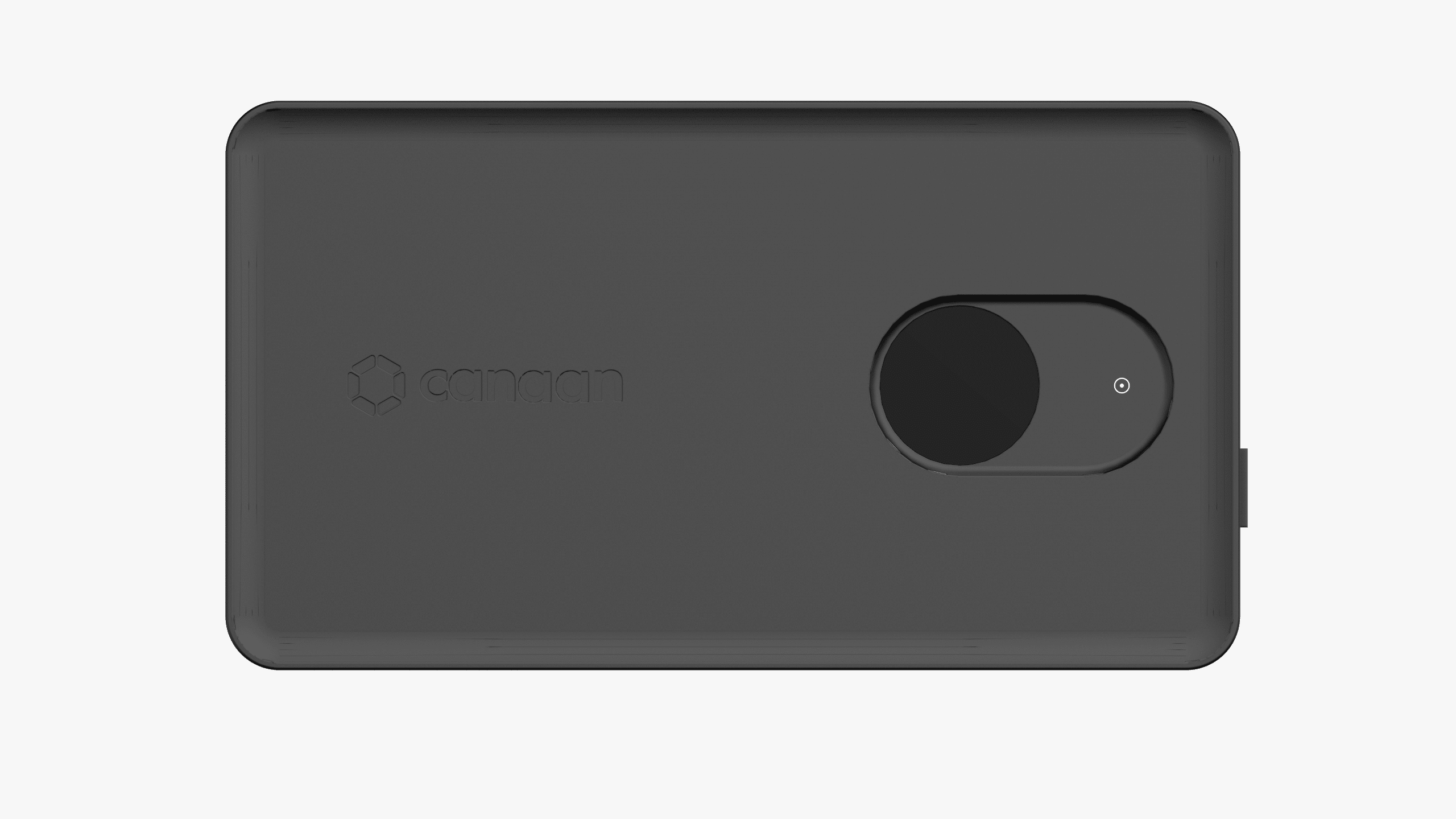 Top view of the Canaan Avalon Nano 3S desktop bitcoin solo mining heater, showing the matte charcoal lid with embossed canaan logo and an oval status display with a small power indicator on a white background.