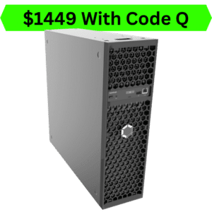 Canaan Avalon Q bitcoin miner tower with honeycomb ventilation and front panel display