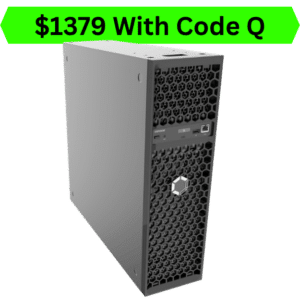 Canaan Avalon Q bitcoin miner tower with honeycomb ventilation and front panel display