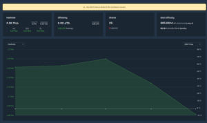 AxeOS v2.13.0 dashboard showing yellow coinbase reward warning banner on a Bitaxe GT mining at 2.06 TH/s