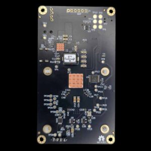 Bitaxe Gamma Duo 650 back view with two copper MOSFET heatsinks installed on the VRM voltage regulator zone near the Coilcraft inductor