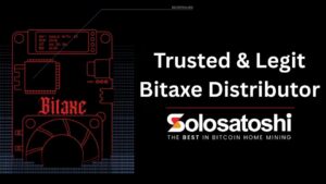 Bitaxe Duo 650 dual BM1370 chip Bitcoin solo miner PCB schematic with Solo Satoshi trusted and legit Bitaxe distributor branding