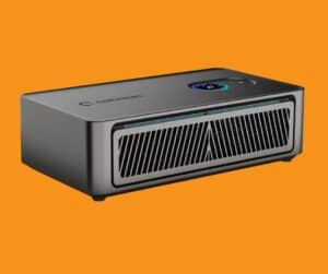 Canaan Avalon Nano 3S desktop Bitcoin miner with dark grey enclosed chassis, front airflow grille, Canaan logo, and circular LED status display showing temperature