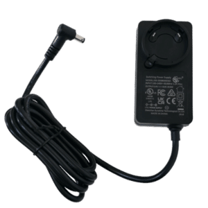 Bitaxe 5V 8A 40W power supply with coiled 5.5x2.1mm right-angle barrel jack cable