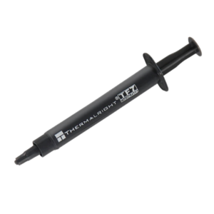 Thermalright TF7 thermal paste 2g syringe angled product shot showing branded black tube with applicator tip
