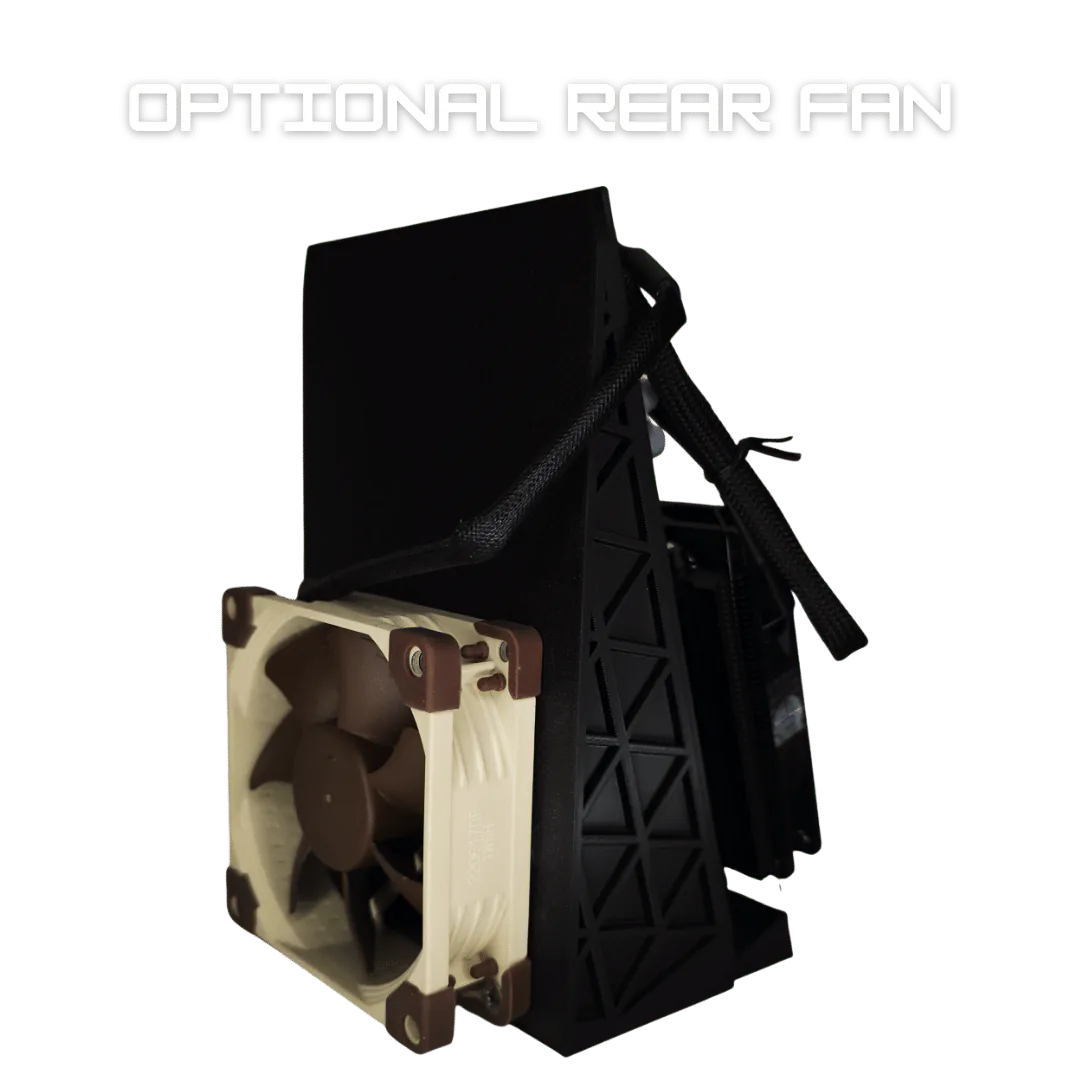 NerdQaxe++ Bitcoin solo miner with optional rear 120mm cooling fan installed