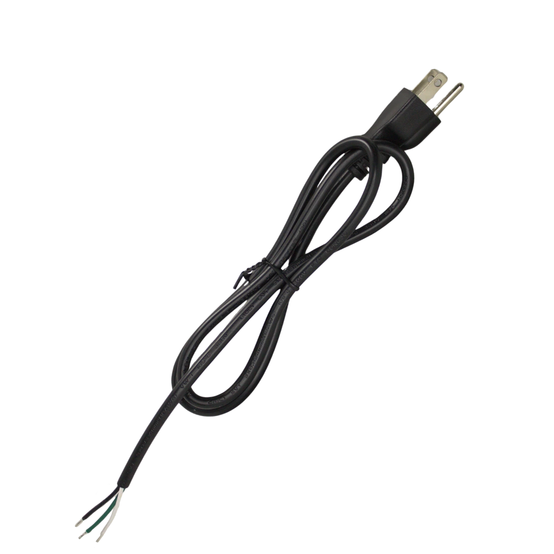 Grounded US three-prong AC plug pigtail with 1-meter 14 AWG black white and green prepared leads